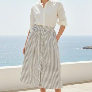 Tuckernuck Linen Stripe Cora Midi Skirt NWT XL Blue White Coastal Preppy